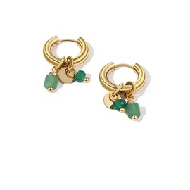 18K Gold Plated Stainless Steel Hoop Earrings for Women Vintage Green Natural Stone Charms Trendy Waterproof Jewelry