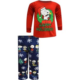 MJC Boys Peanuts Snoopy and Woodstock Happy Holidays Kids Pajama (12)