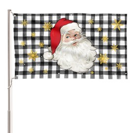 AVOIN colorlife Merry Christmas Buffalo Plaid Santa Claus Flag 3x5 FT Double Sided, House Large Holiday Winter Yard Outdoor Decorative Flag