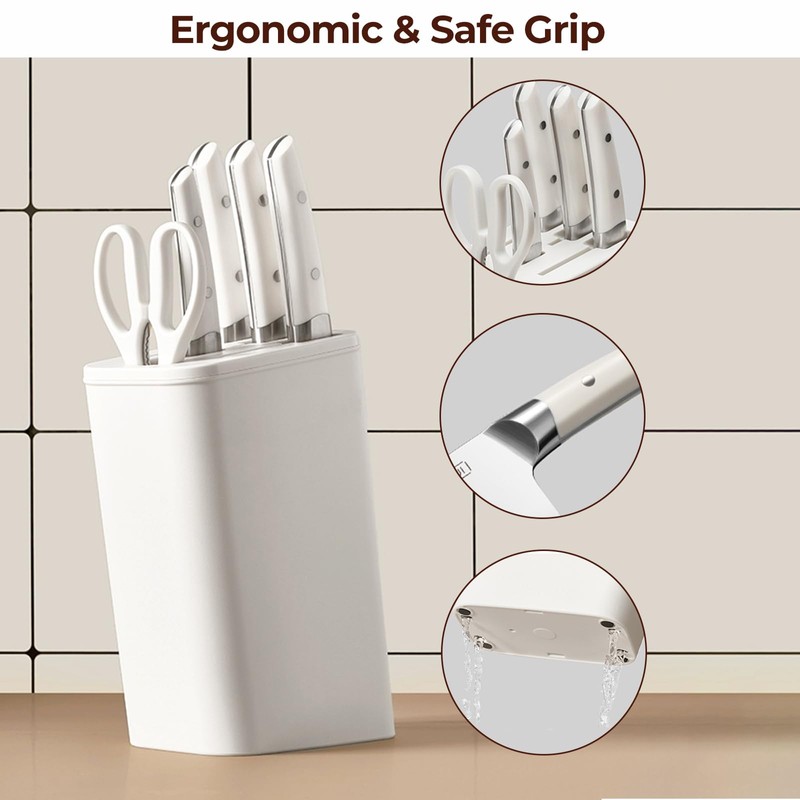 Knife Set, Kitchen Knife Set with Block, 6 Pieces Professional