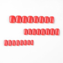 Short Press on Nails Square Fake Nails with Nail Glue Red False Nails with Solid Color Artificial Glossy Designs Acrylic Square Full Cover Stick on Nails for Women Nail Decorations