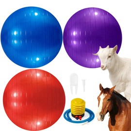 WoYous 3 Pieces Pet Goat Ball Lamb Toy Horse Ball Dog Training Exercise Ball Toy with Inflator Pump for Pet Dogs Goats Horses to Play in Outdoor Entertainment (Red, Blue, Purple)
