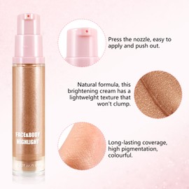 Boobeen Flüssiger Highlighter Makeup, Schimmer Creme Flüssig Illuminator Kontur für Gesicht und Körper, Smooth Glow Natürlich aussehende wasserdichte Flüssigkeit Highlight Aufhellung Make Up