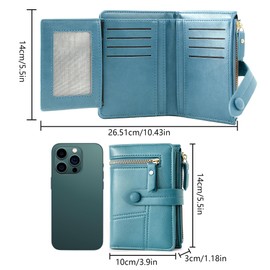 Lakpopya Women's Purse, 14 x 10 cm, Purse with Multiple Compartments, PU Leather with Coin Compartment, blue, Casual