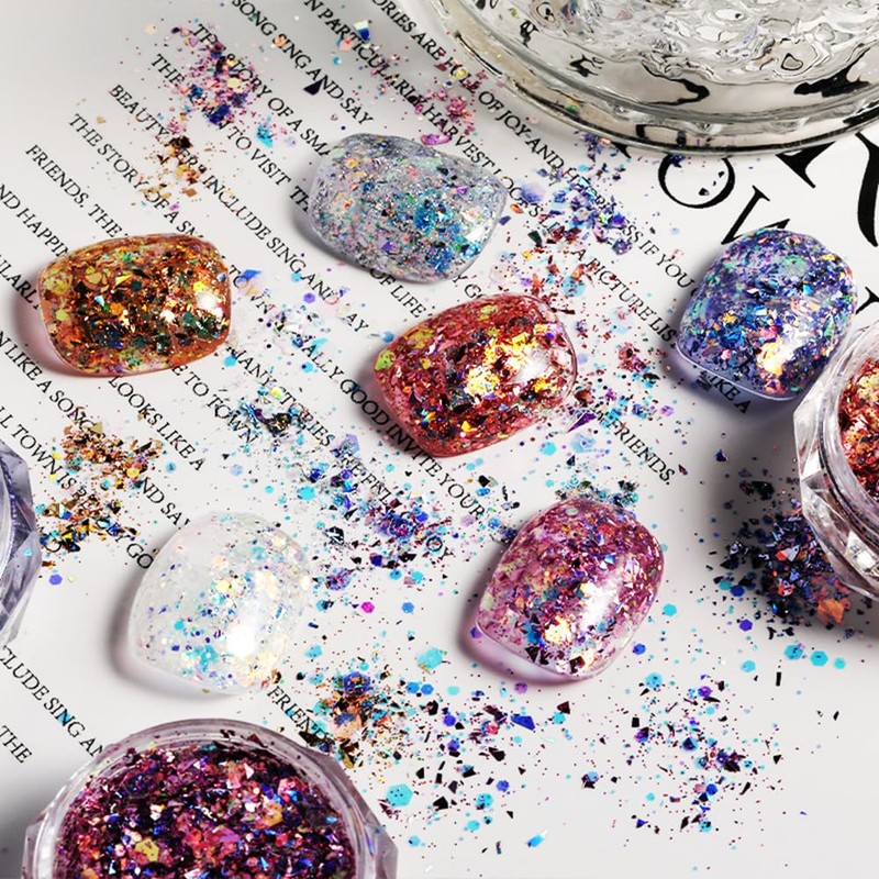 12 Color Set Aurora Mix Size Glitter Sequins Gel Nail