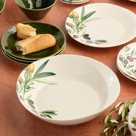 Certified International Olivia 128-Ounce Stoneware Large Serving Bowl - 13-Inch Mediterranean Olive Branch Design with Elegant Colors, Perfect for Pasta, Soup, Salads, and Family-Style Dishes