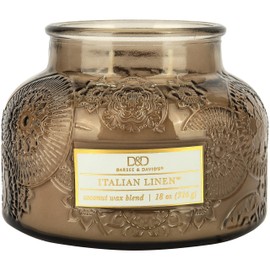 Italian Linen Embossed Candle Jar(18 oz) - Refreshing aroma of Pressed cotton, green vine & citrus - Large Dual Wick Glass Jar Candle for Relaxing - Calming Bright & Crisp Citrus Candle Gift for Women