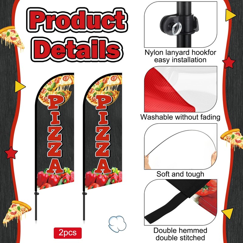 FuWeave 2 Pcs Pizza Advertising Swooper Flag Banner 7ft Feather