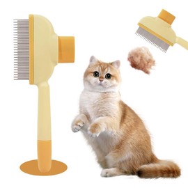 LAJUP Fellblitz Bürste Selbstreinigender Haustierbürste Katzenbürste Für Lang Und Kurzhaarpflege, Haustierkamm Zum Entfernen Von Matthaar, Knoten Und Verwicklungs(Gelb)