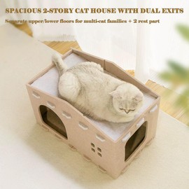 Cat House for Indoor Cats, House-Shape Cat Felt Bed, Creative Kitten Cave Support up to 15.4 lb, Camel L