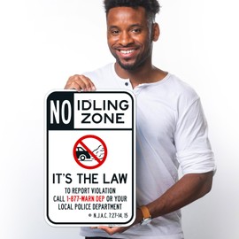 Sigo Signs, No Idling Zone Its The Law to Report Violations Call Local Police Department NJAC Sign, 12x18 Inches, Rust Free .063 Aluminum, Fade Resistant, Made in USA