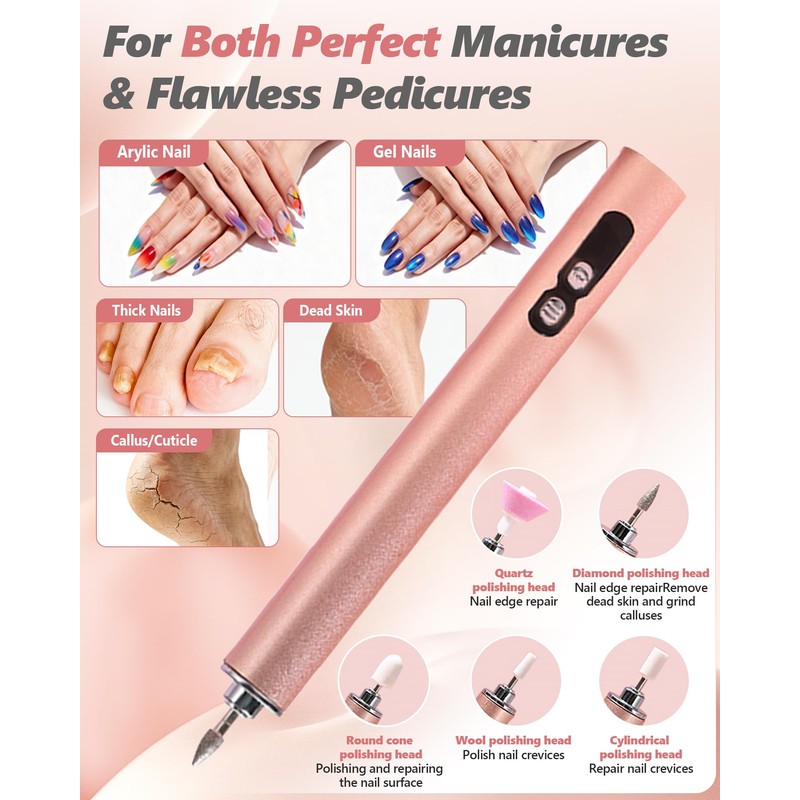 Electric Nail Drill for Acrylic Nails, 13600 RPM Cordless Nail