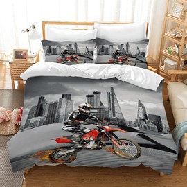 AVJWWD Motocross Bedding Sets, 3D Printed Pattern of Extreme Sports Motorcycle Theme Duvet Cover with 2 Pillow Cases for Adults (Moto8, 135x200cm)