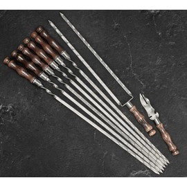 Outdoor Grill Barbeque Grill Accessories - Grill Skewers Set with Case - Premium Barbecue Tool Sets Grilling Supplies - Outdoor Grilling Accessories BBQ Supplies - Set Asgard Light Brown