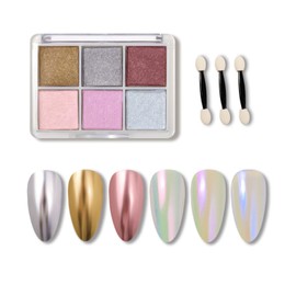 ALLMIRA Aurora Powder Nail, Solid, 6 Color Palette, Nail Powder, Gel Nail Color, Nail Parts, Home DIY, Fine Point, Sponge Tip Included (05)