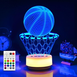 Basketball Night Light for Boys, 3D Illusion Led Lamp 14 Colors Bedroom Sports Decor Lamp with Remote Control /Buttons +Timer +Dim Function, Basketball Gifts Birthday Xmas Holiday Gift for Boys/Girls
