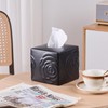 EtooCafe Black Ceramic Rose Tissue Box Cover, Carved Flowers Large