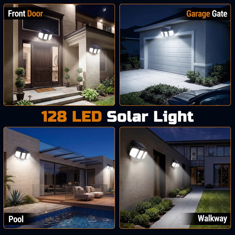 EverBrite 2PK Solar Motion Sensor Lights, 3 Heads, IP65 Waterproof