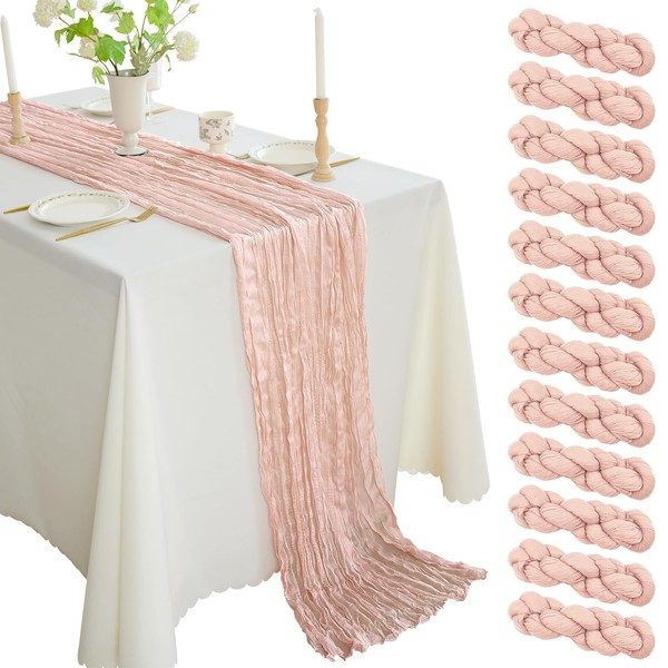 12PCS Cheesecloth Table Runner 10FT Gauze Boho Rustic Table Runner