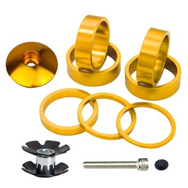 PLATTBK Bike Headset Spacer 1 1/8 Inch,Aluminium Alloy Bicycle Headset Spacers with Stem Top Cap,Headset Star Nut for MTB BMX Road Bike,Gold