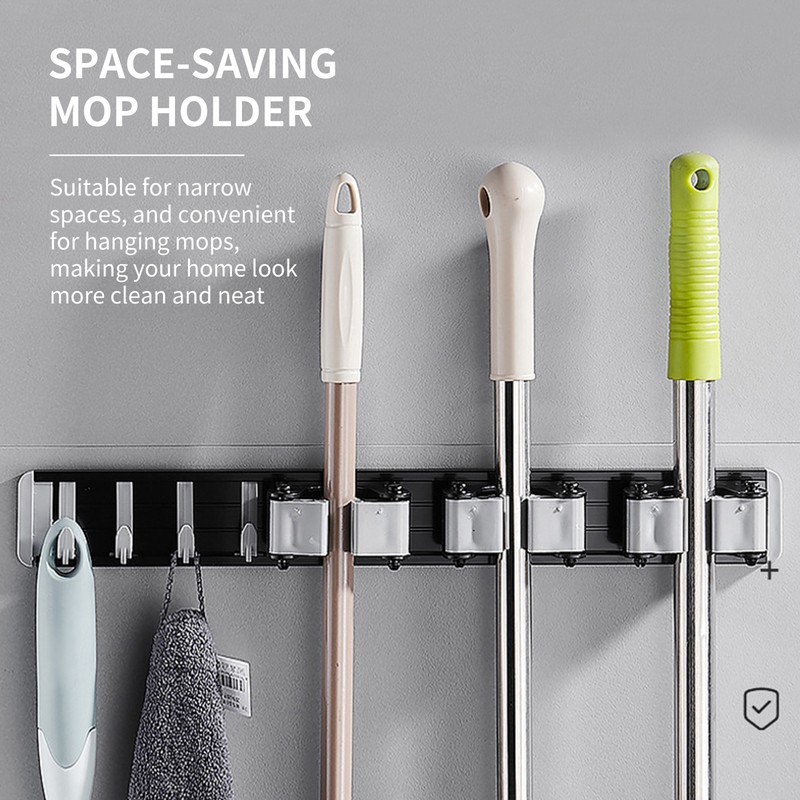 Mop Holder With Hooks Broom Holder Drilling & Nail-free Wall