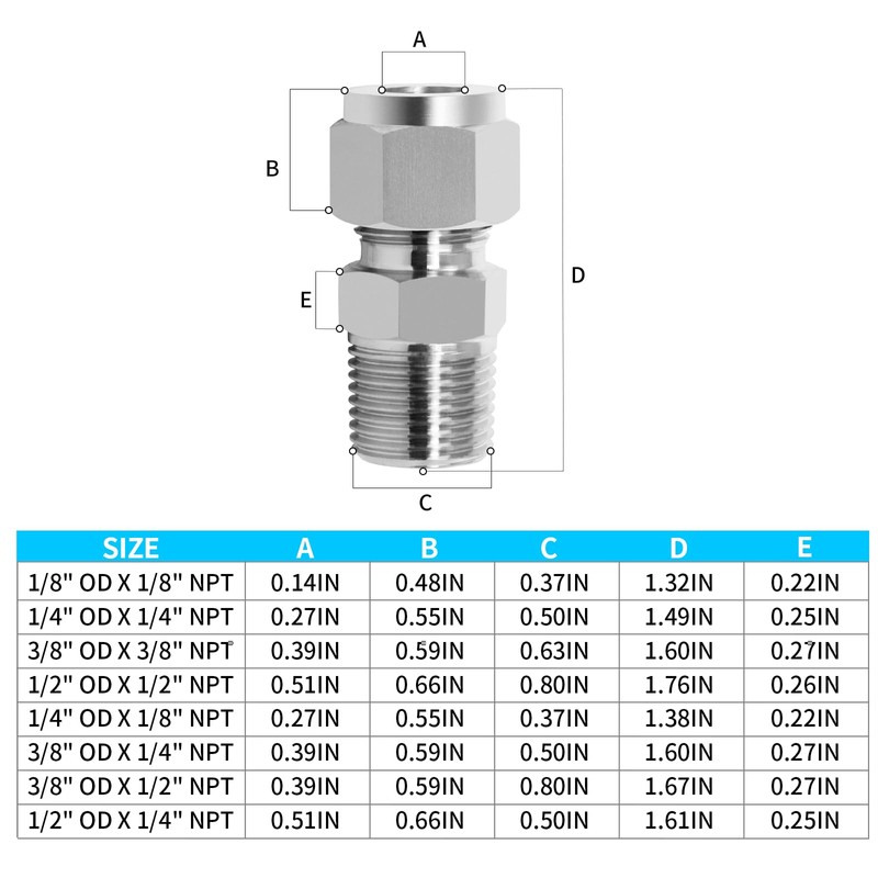 ChillWaves 304 Stainless Steel Compression Tube Fitting, 3/8" OD x