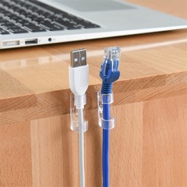 20pcs Adhesive Cable Clips Clear Wire Holders Cord Clips for Wall, Strong Cord Organizer Cable Management Under Desk, Car, Christmas Light Clips Indoor & Outdoor Stick