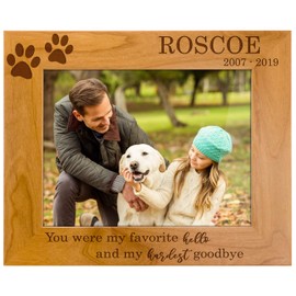 Mainely Urns Horizontal Customized Pet Memorial Red Alder Picture Frame - for 8 1/2" x 11" Photo - You were My Favorite Hello and My Hardest Goodbye - Sympathy Dog or Cat Gift Bereavement Plaque
