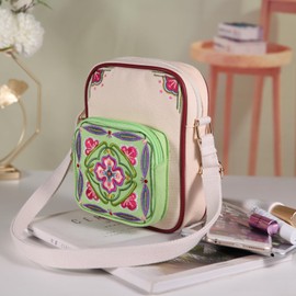 Jursccu Canvas Embroidery Cross Body Bag for Woman Phone Purse - Lightweight & Stylish Small Shoulder Bag for Everyday Use