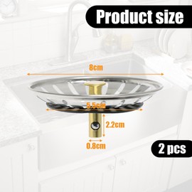 QZKJQDD 2Pcs Kitchen Sink Plug Strainer, Stainless Steel Sink Plug, Steel Strainers Sink Plugs Replacement Drain Stoppper for Food/Hair Catcher - UK Sinks Hole Diameter 80mm