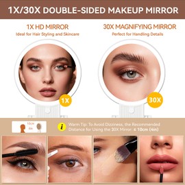 Auxmir 1X/30X Magnifying Mirror with Light, Double Sided Makeup Mirror with Adjustable Folding Handle, Lighted Vanity Mirror with Tweezer, Portable Tabletop Mirrors for Travel Home