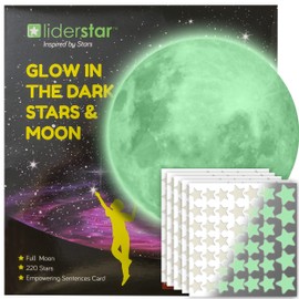 Glow in The Dark Stars for Ceiling, Glow in The Dark Stars and Moon Wall Decal, for Child's Rooms Wall Decor, 220 Big Bright Fluorescent Stars,Perfect for Kids Nursery Bedroom (Green)