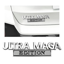 Sylvil Ultra MAGA Edition Emblems, 3D Raised Shinny Metal Letter MAGA Label Emblem Sticker, Strong Adhesive Cool Ultra MAGA Edition Badge Fender Bumper Decal, Car Accessories (Silver & Black)