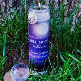 FULL MOON Spell Candle Vigil Ritual Fixed W/Moonstones Frankincense Thyme Birch Moon Herbs Herbal Infused Lunar Lead-Free Charm Witch Wicca