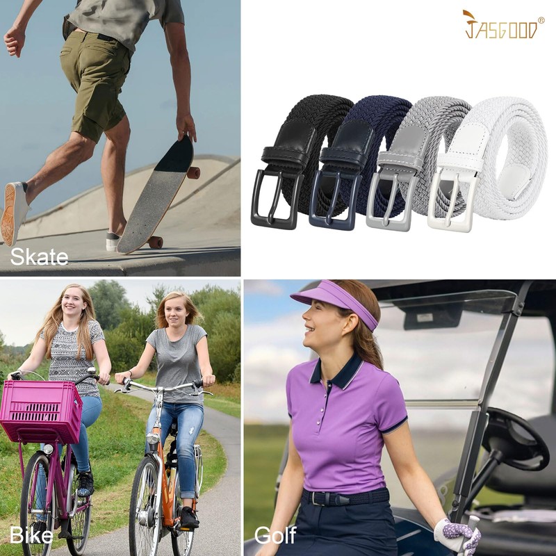 JASGOOD Men's and Women's Golf Belt, Mesh Woven, Non-Hole, Stretch