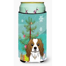 Caroline's Treasures BB1596TBC Christmas Tree and Cavalier Spaniel Tall Boy Hugger Can Cooler Sleeve Hugger Machine Washable Drink Sleeve Hugger Collapsible Insulator Beverage Insulated Holder