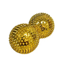 Acupoint Physical Golden Massage Therapy - 2 PC Spiky Metal Coated Deep Tissue Hand Massage Balls for Acupressure Tissue Massage Trigger Point Therapy, Reflexology and Magnet Therapy (2 Inch)