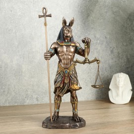 Veronese Design 10 5/8 Inch Anubis Holding Ankh Staff and Scale Resin Sculpture Cold Cast Bronze