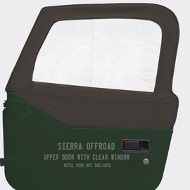 Sierra Offroad Compatible Half Doors for 1997 to 2006 Jeep Wrangler TJ – Khaki Grey, Vinyl - 2 Door Skins with Plastic Clear Windows - OEM Precision Fit Replacement - Upper Door Skin (Set of 2)