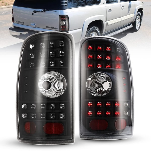 AUTOWIKI LED Tail Lights Fit for 2000-2006 Chevy Suburban/Tahoe/GMC Yukon (not fit Double Door/Barn Door Style models) Tail Lamp Assembly (Black/Clear) 1 Set