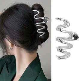 1Pcs Wavy Claw Clip Large Hair Clips for Women Metal Silver Claw Clips Irregular Wave Design Jaw Clamps Hair Accessories for Thick Long Hair Fashion Elegant Daily Wedding Hairgrip Styling Tools