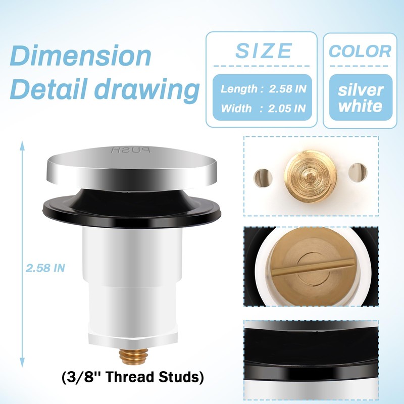 1068204 Pop Up Bathtub Drain Stopper, with 3/8'' Thread Studs