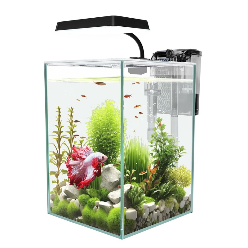 iPriro Ultra White Glass Betta Aquarium Starter Kits 1.5 Gallon