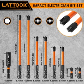 Phillips Pozidriv Slotted Bits for Electricians LATTOOK 9PCS Impact Electrician Bit Set Electricians Screwdriver Bit Combination Bits for Electricians, FPZ2 FPH2#2 Phillips Pozidriv Bit, S2 Steel