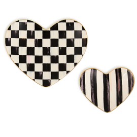MACKENZIE-CHILDS Set of 2 Ceramic Trinket Dishes, Decorative Bowls and Jewelry Holders, Black-and-White Courtly Heart