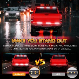 XRIDONSEN 48 inch Truck Tailgate Emergency Lights Strip 288 LED Tail/Rear Window Strobe Light Red White Flashing Warning Hazard Safety Fire Fighter Lights for Vehicles Trucks Pickup POV