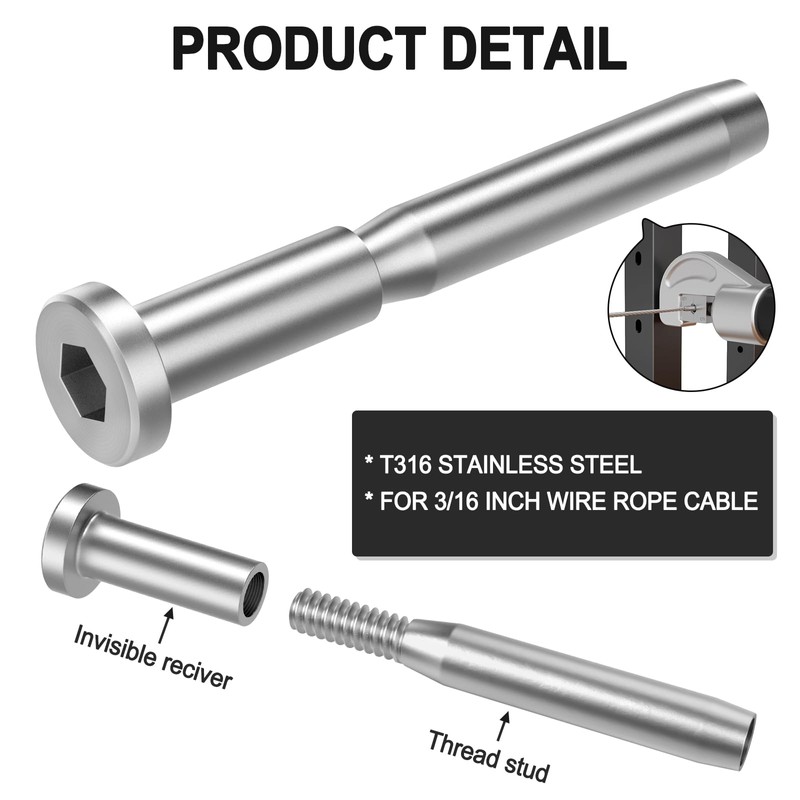 BLIKA 24 Pack 3/16" Invisible Cable Railing kit, T316 Stainless
