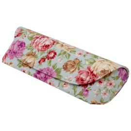 Pearl 092917 Glasses Case Semi-Hard Magnetic HA-138 Rose Pattern Blue