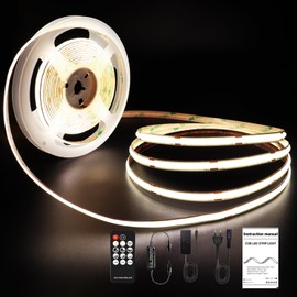 ROUKLE 8 mm COB LED Strip 4000 K - 10 m Dimmable 24 V Super Bright COB LED Strip CRI90+ with RF Remote Control 3840 LEDs Neutral White 4000 K Easy DIY Decoration