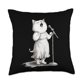 Cat Singing Into Microphone Performance Throw Pillow